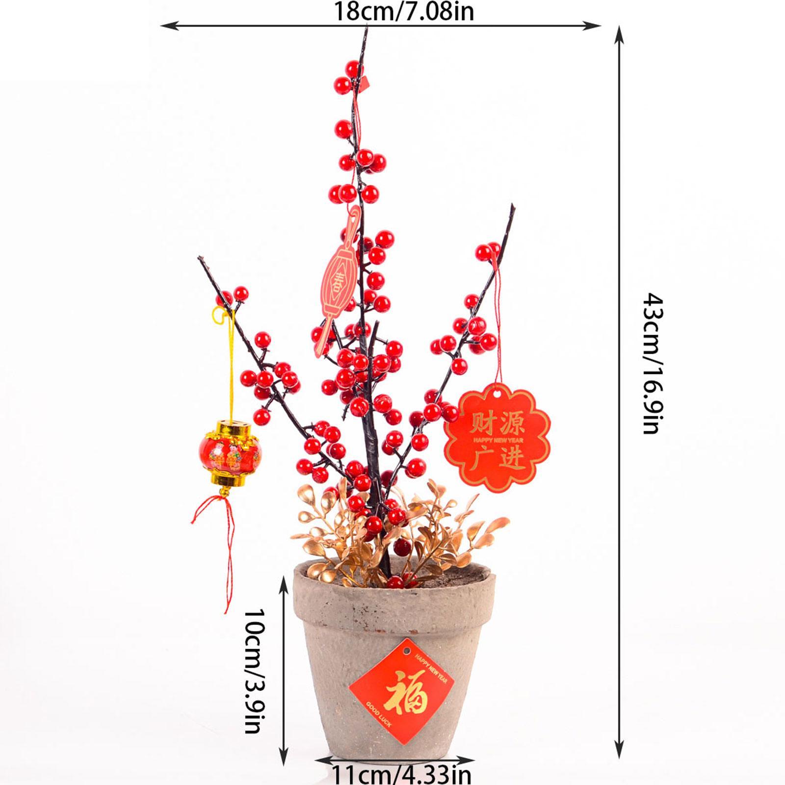 Chinese New Year Ornaments Holiday Desk Bonsai Spring Festival Table Centerpiece Red Lucky Character Pendants for Porch Desk Entryway Office