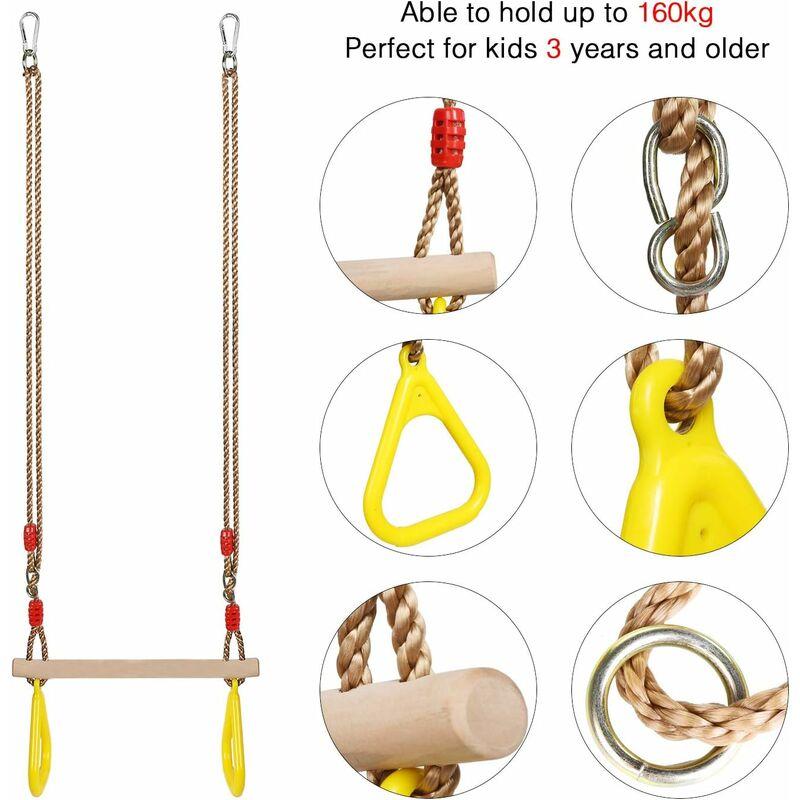 Kiếm bằng gỗ bẫy với vòng thể dục dụng cụ cho trẻ em Trò chơi thể dục dụng cụ bên ngoài (màu vàng, dây thừng 180cm có thể điều chỉnh)