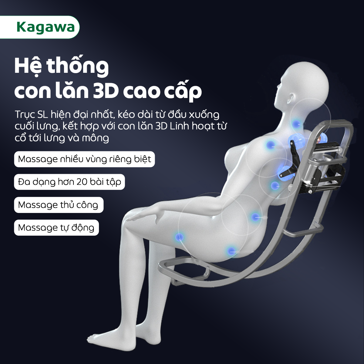 Ghế massage trị liệu toàn thân KAGAWA K28 [FULL QUÀ TẶNG] công nghệ mát xa nhiệt hồng ngoại tân tiến giúp thư giãn, giảm stress tại nhà