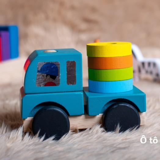 đồ chơi gỗ xuất khẩu châu âu- xe lắp ráp cuộn -Xe cứu hỏa-  đồ chơi lắp ráp