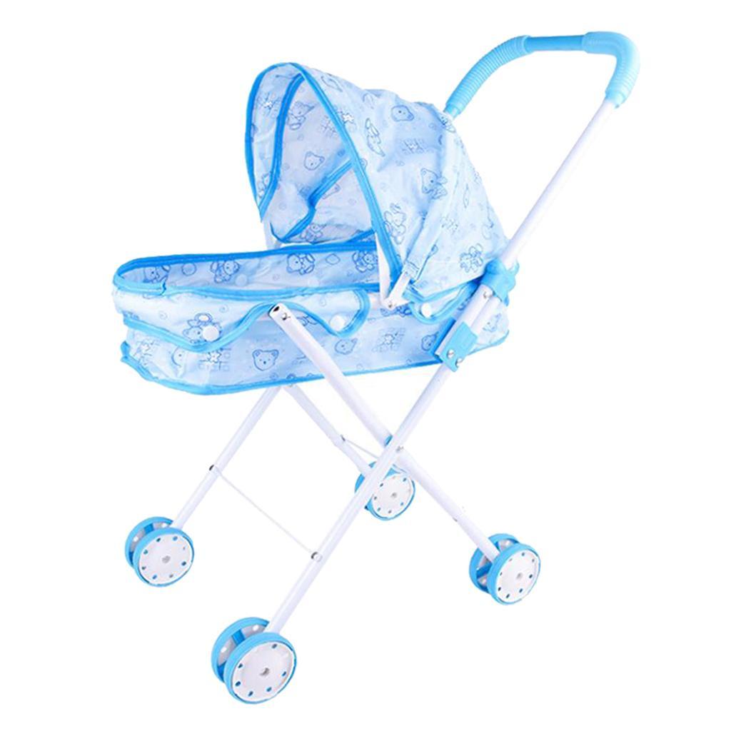 Baby Dolls Stroller Pushchair Folding Kids Pretend Role  Blue