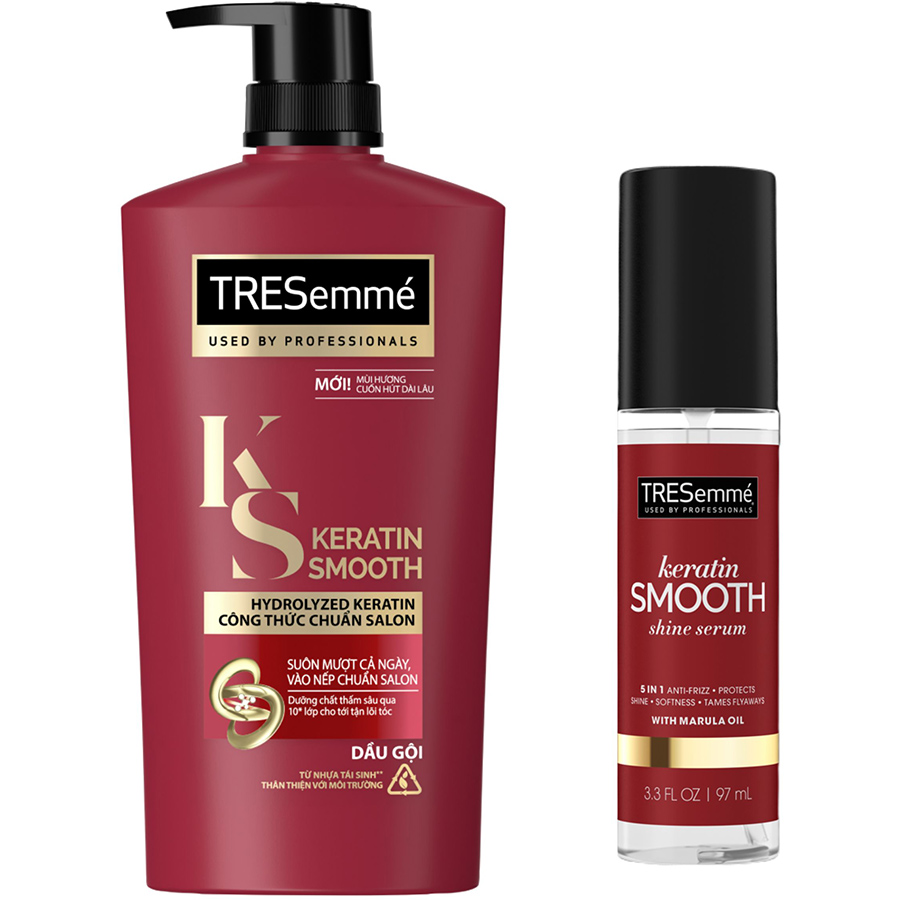 Combo Gội 850g, Serum 97ml TRESemmé Keratin Smooth Với Công Thức Hydrolyzed Keratin Vào Nếp Suôn Mượt