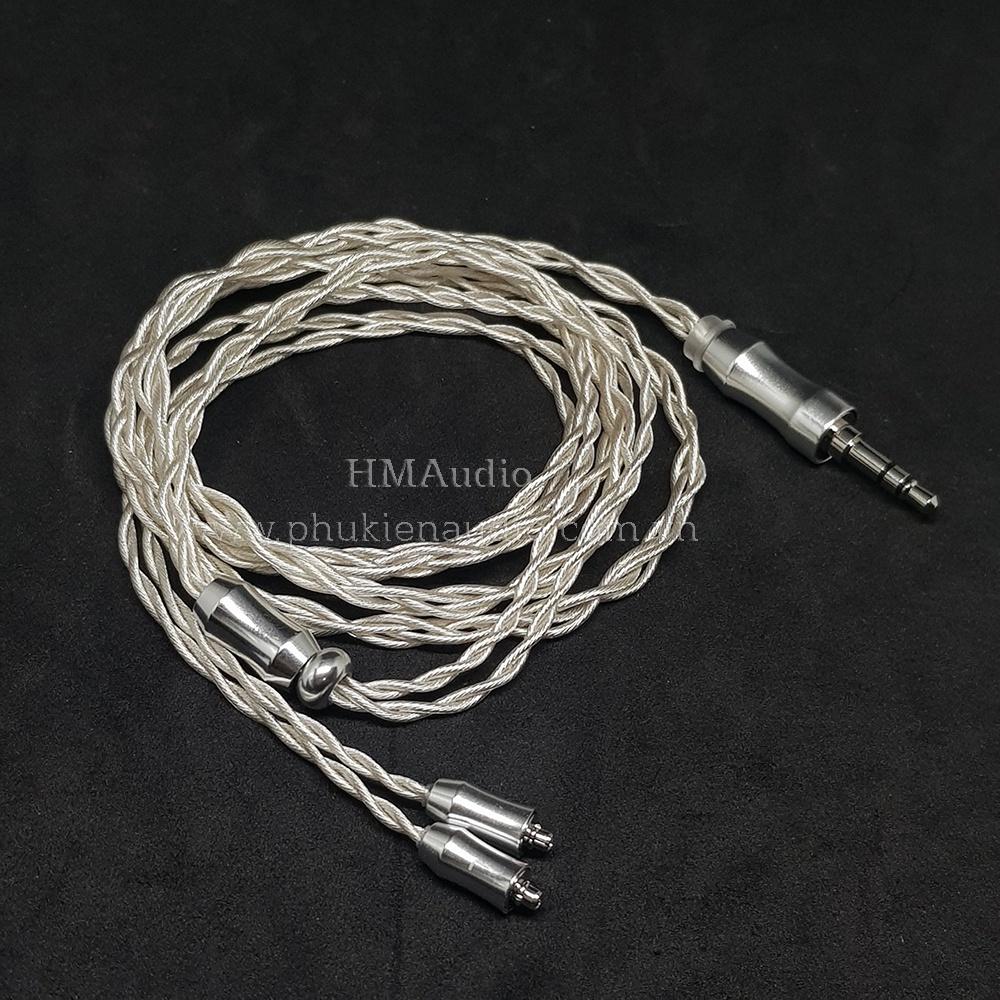 Dây tai nghe đồng mạ bạc OFC 1.2mm tết 4 - Connector MMCX mạ Rhodium