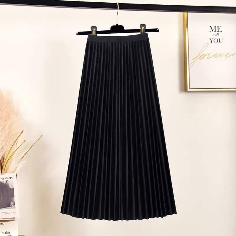 Chân váy xếp ly dáng dài qua gối chất lụa xếp cao cấp