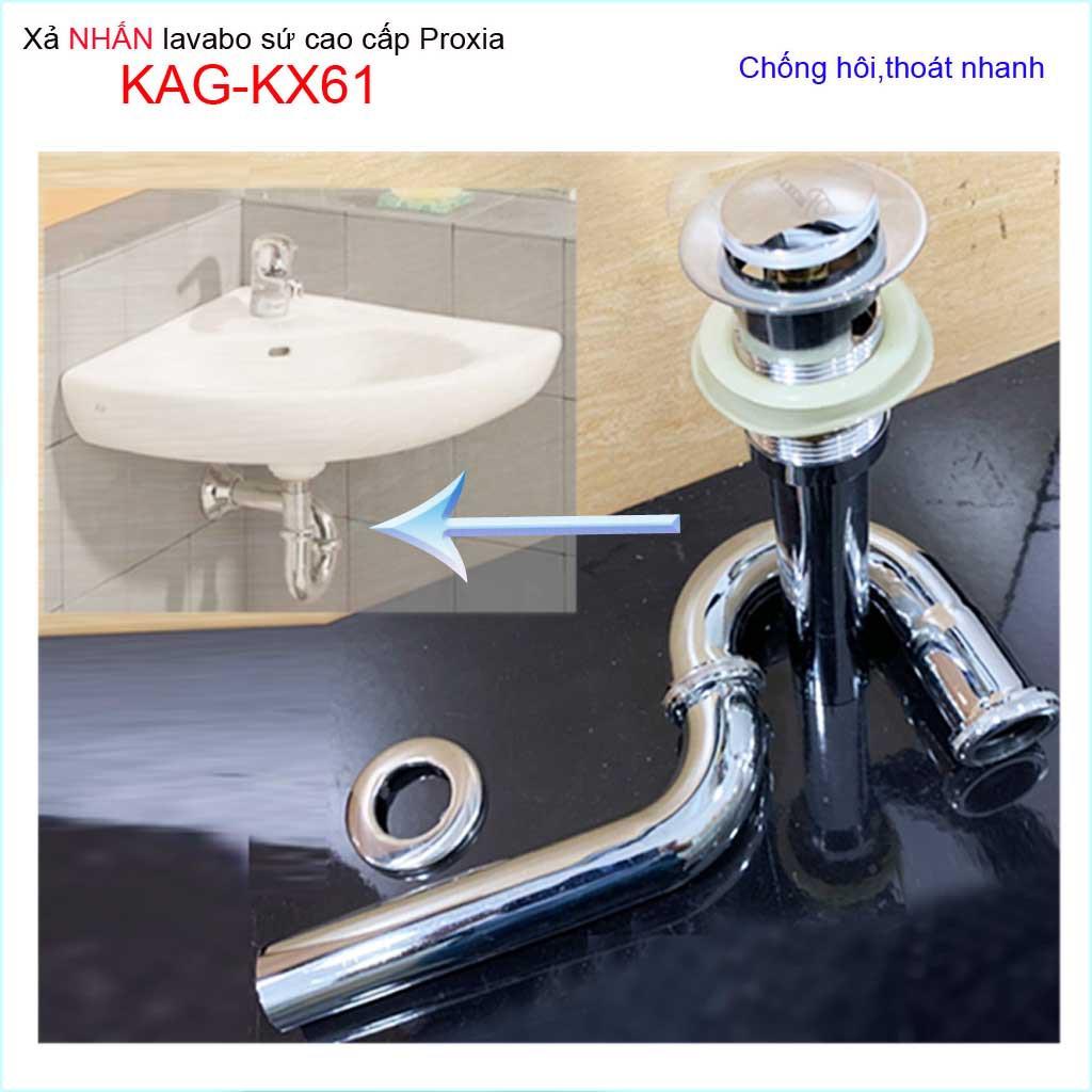 Xả lavabo Proxia KAG-KX61, bộ xả nhấn chậu rửa mặt cao cấp inox dày sáng bóng