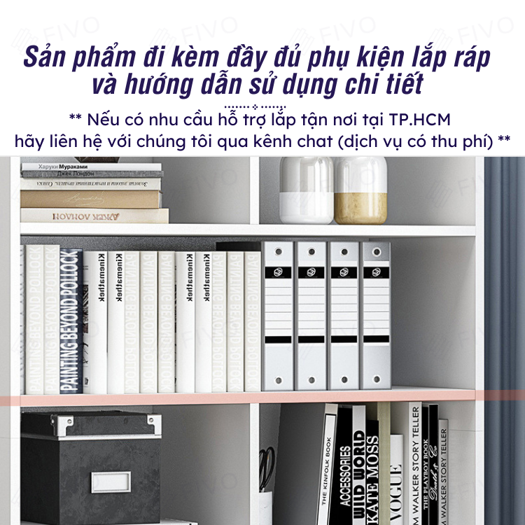 Kệ Sách Đứng Gỗ MDF FIVO FB70 6 Tầng Chia Nhiều Ngăn - Hàng Chính Hãng