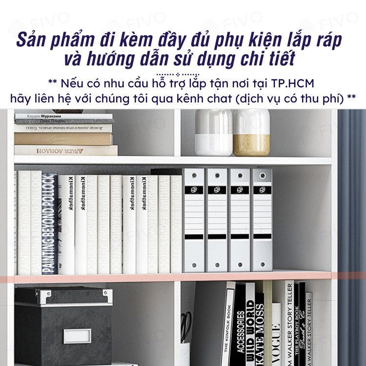 Kệ Sách Đứng Gỗ MDF FIVO FB70 (80 x 24 x 178cm) 6 Tầng Chia Nhiều Ngăn (Có Tấm Lưng Phía Sau) - Hàng Chính Hãng