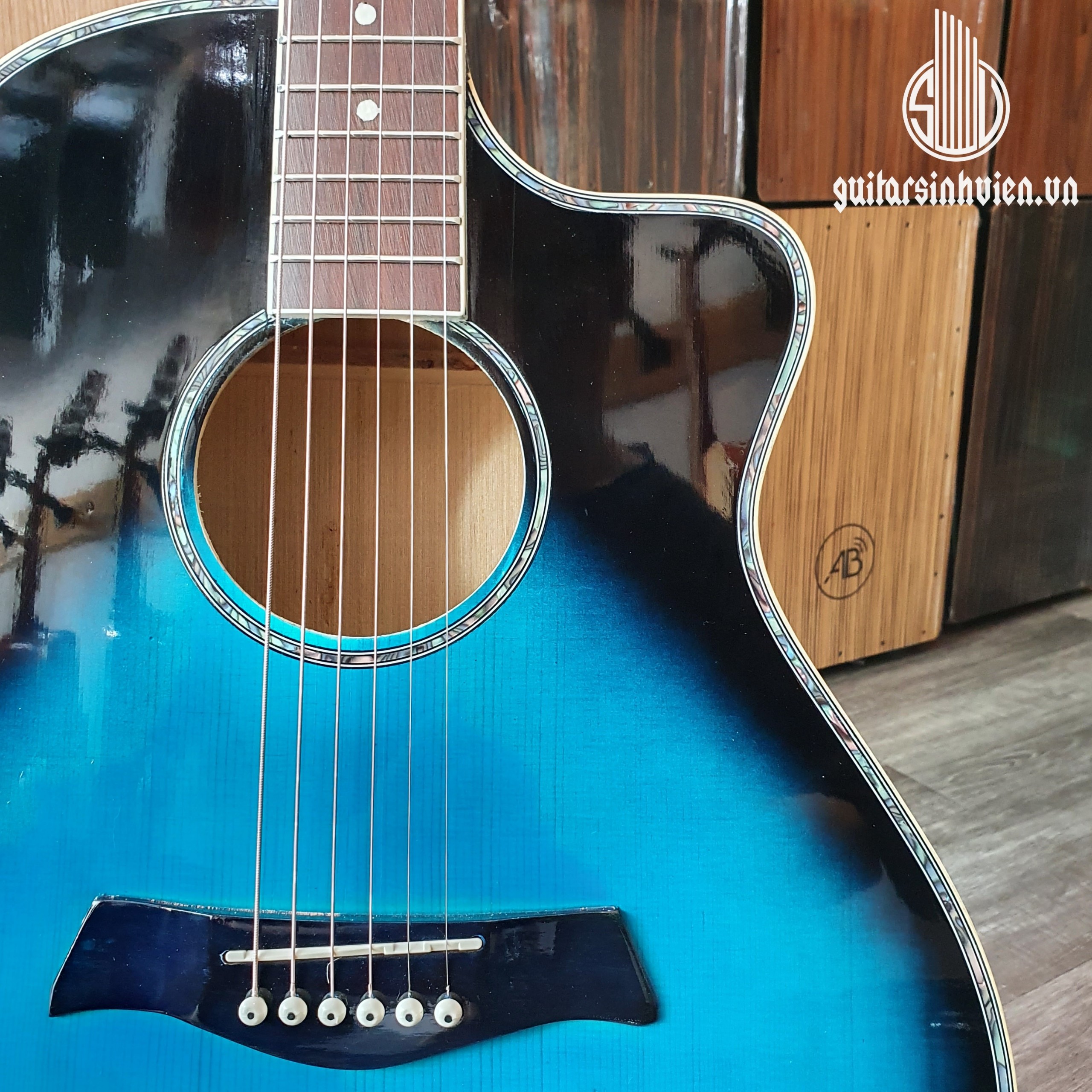 Đàn guitar acoustic có ty SV-X1 cần bọc tút và trang trí xà cừ cao cấp - Mặt gỗ thông nguyên tấm - Đàn guitar tặng 7 phụ kiện