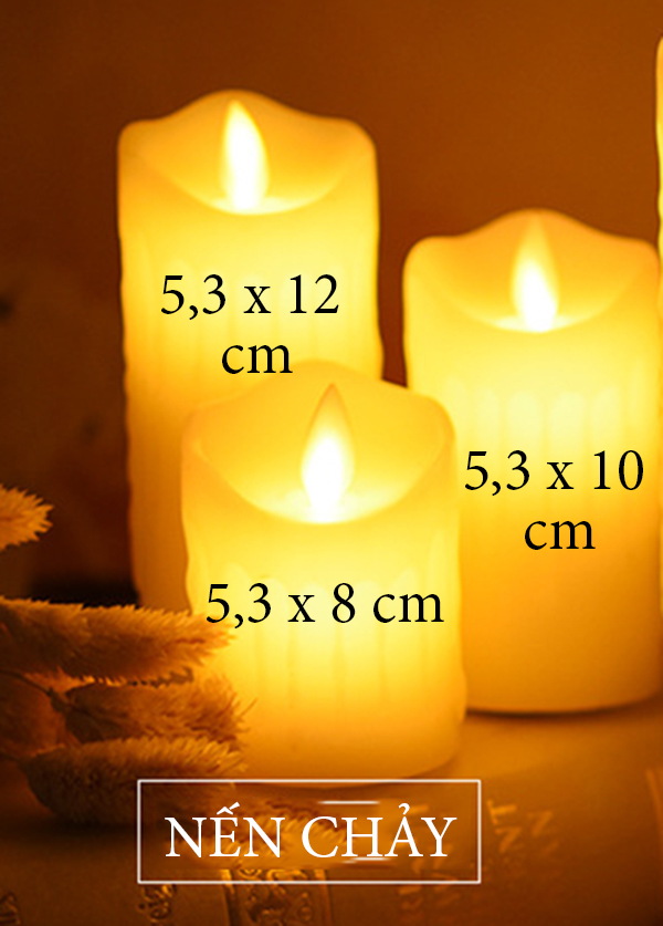 Bộ 3 cây nến điện tử chạy pin nến led giả sáp chảy đèn cầy lắc lư lung linh