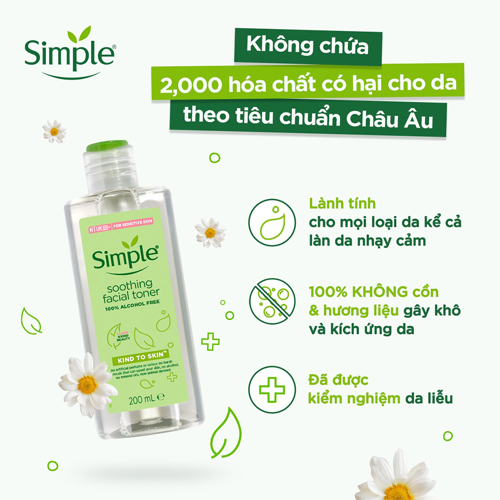 Nước Cân Bằng Simple Soothing Facial Toner Không Chứa Cồn Giúp Làm Dịu Da 200ml