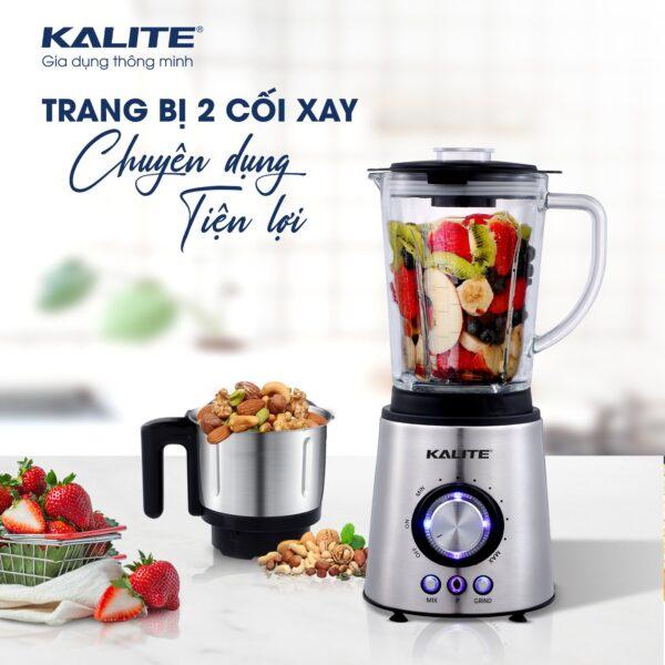 Máy xay sinh tố Kalite KEB 4171 công suất xay 1000W lưỡi dao thép không gỉ, 2 cối xay tiện dụng được làm bằng thủy tinh và inox 304, hàng chính hãng