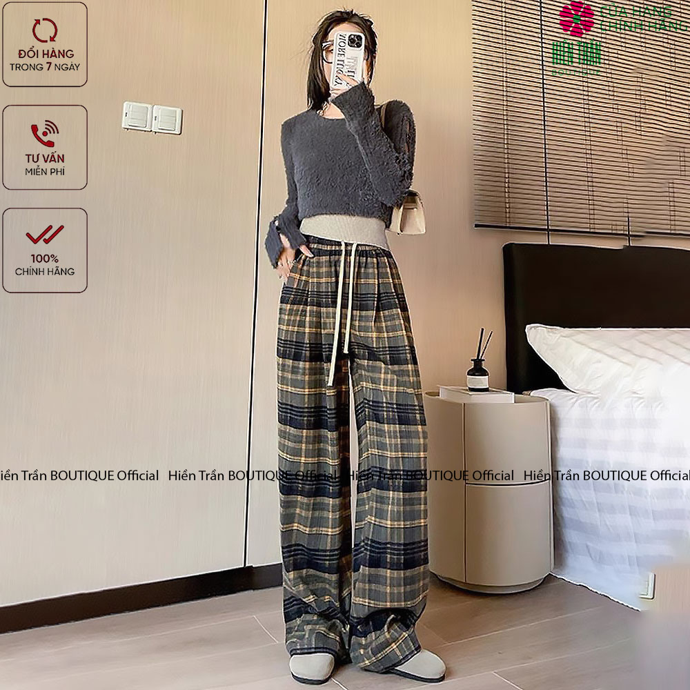 Quần ống rộng Hiền Trần BOUTIQUE lưng cạp cao baggy vải cao cấp nữ dài suông loe culottes xuông nhiều màu