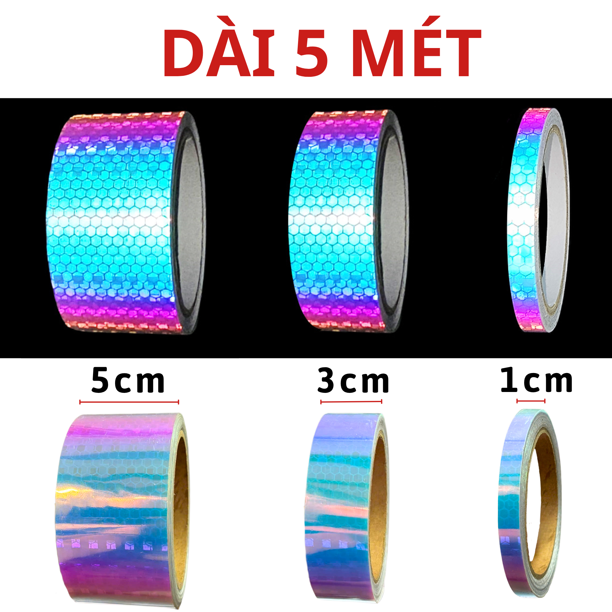 Băng Keo Phản Quang Đa Sắc Dán Xe Decal Phản Sáng Trang Trí Mâm Xe Cầu Thang Nhà Kho An Toàn Vào Ban Đêm