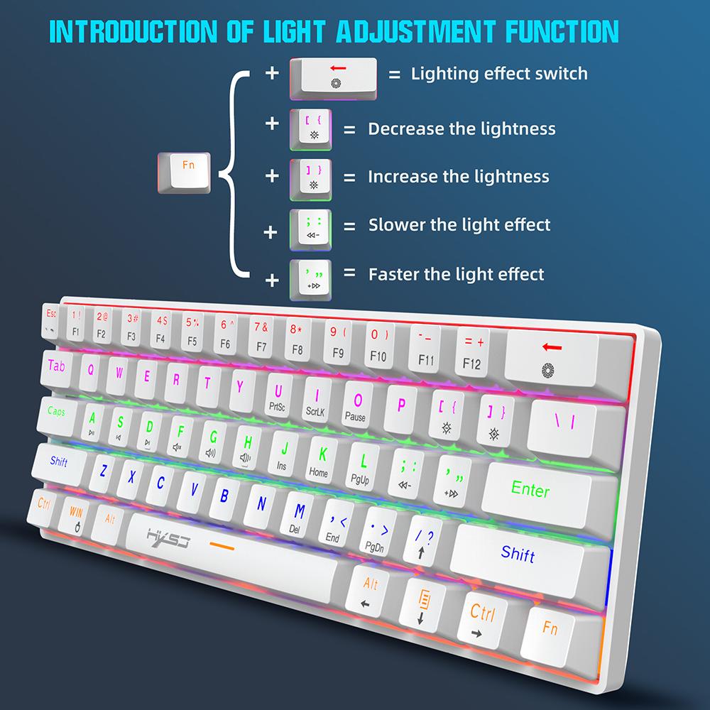 HXSJ V900 Wired 61-key Compact Mechanical Keyboard RGB Backlit Keyboard N-key Rollover Blue Switch Double Shot Keycaps