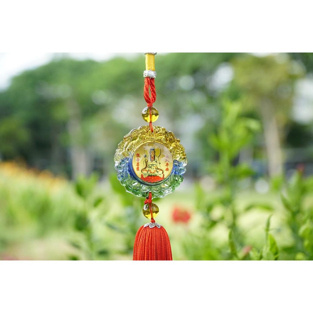 Dây treo phong thủy xe Quan Âm Bồ Tát ngũ sắc tròn bình an