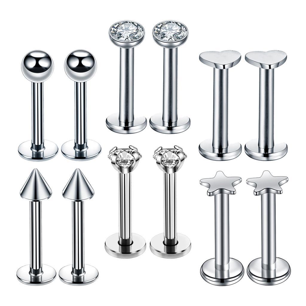 8-10pack 16G Steel Lip Bar Labret Lip Rings Tragus Stud Piercing Jewelry Silver