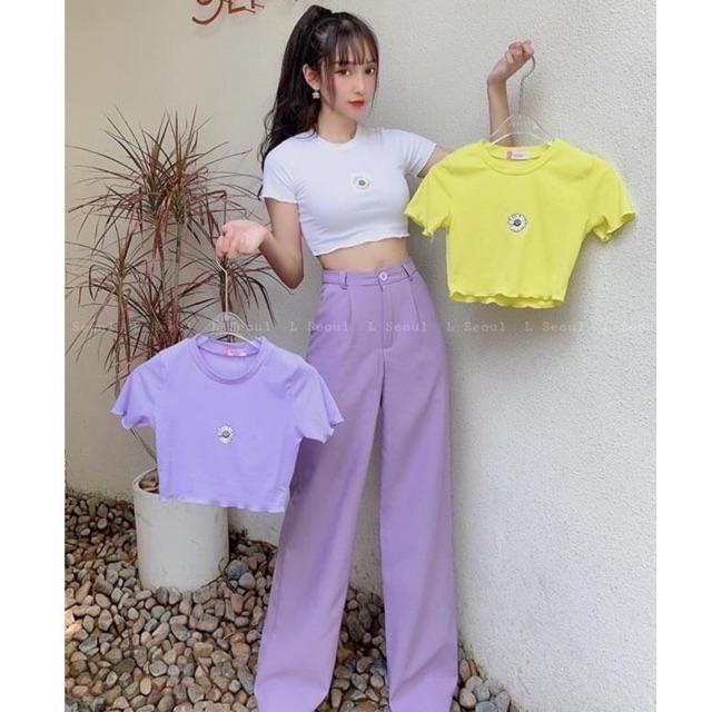 ÁO CROPTOP THÊU HOA CÚC CUỐN VIỀN BAO VẢI ĐẸP- hình