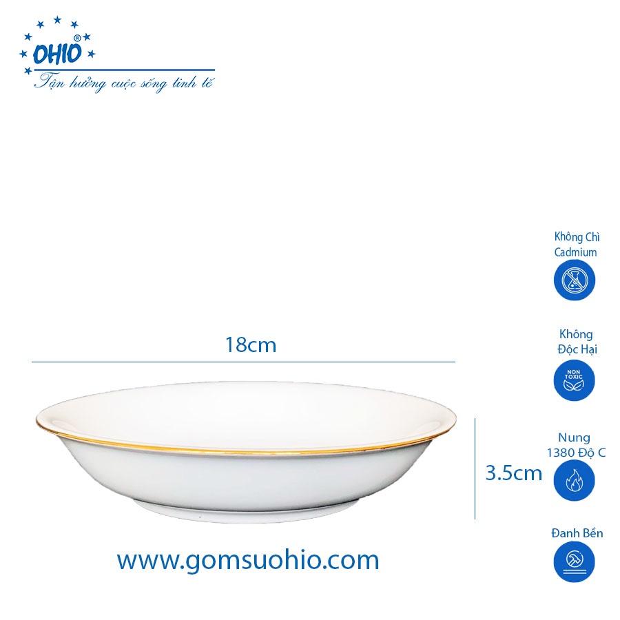 Đĩa Sâu Ảo 18cm Sứ Trắng Viền Kim OHIO