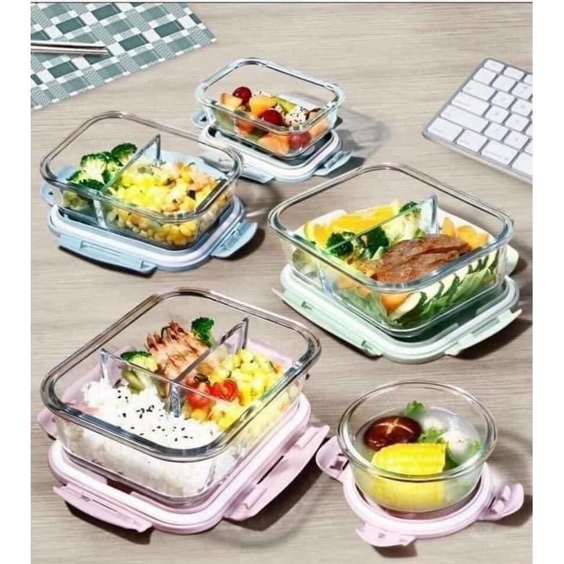SẴN Hộp cơm thủy tinh chia ngăn,hộp cơm văn phòng đựng thức ăn cao cấp