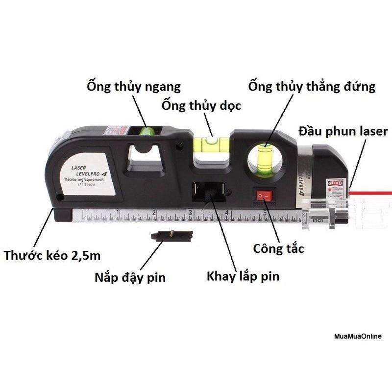 Thước Đo Đa Năng Laser Fixit 2 Tia Dọc Ngang + Tặng Kèm 3 Viên Pin