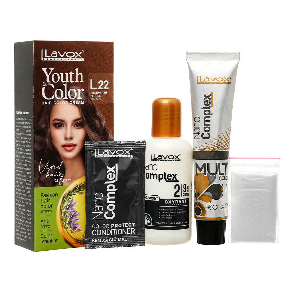 Kem nhuộm màu tóc cao cấp Lavox Youth&Color L22 (Xám khói)