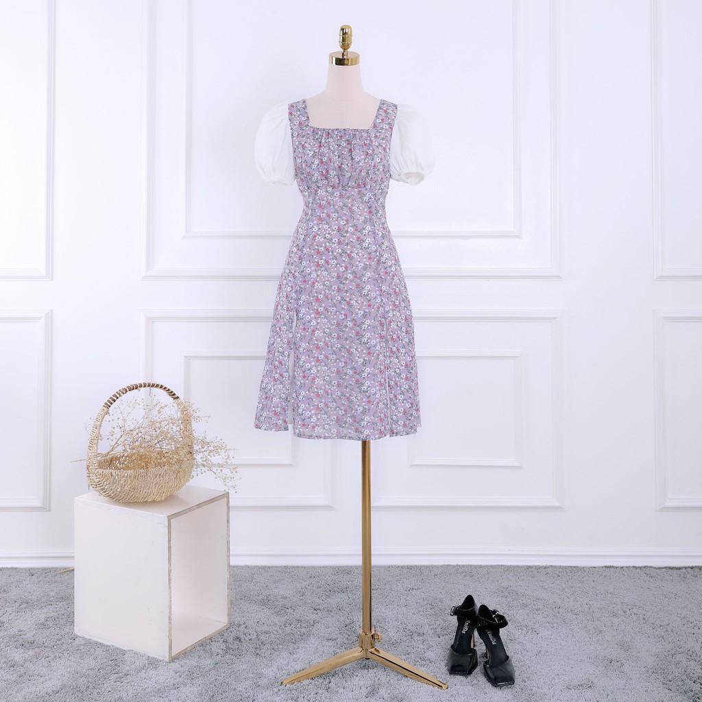 Đầm nữ voan hoa tay phối trắng thanh lịch - Váy nữ xẻ thiết kế xẻ vạt trước TK FASHION DK835
