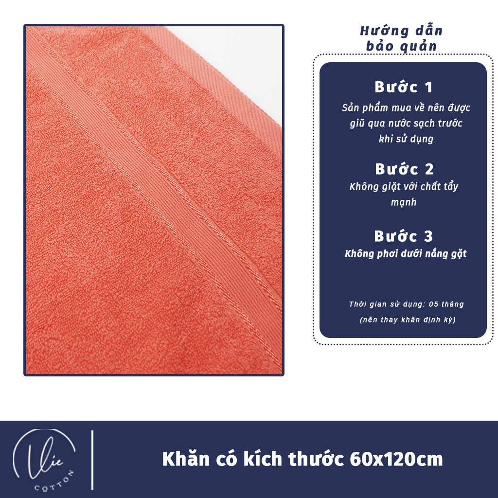 Khăn Tắm VieCotton 100% Cotton Cao Cấp Kích Thước 60x120cm Siêu Dày Siêu Mềm Mịn Thấm Hút