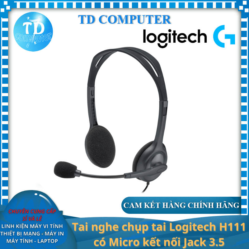 Tai nghe chụp tai Logitech H111 có Micro kết nối Jack 3.5 - Hàng chính hãng