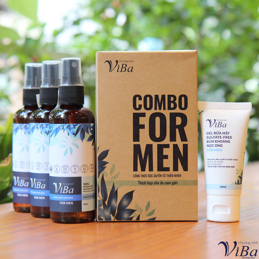 COMBO FOR MEN- Gel rửa mặt bùn khoáng nọc ong + Xịt khoáng tươi Viba - BỘ ĐÔI DÀNH CHO NAM GIỚI