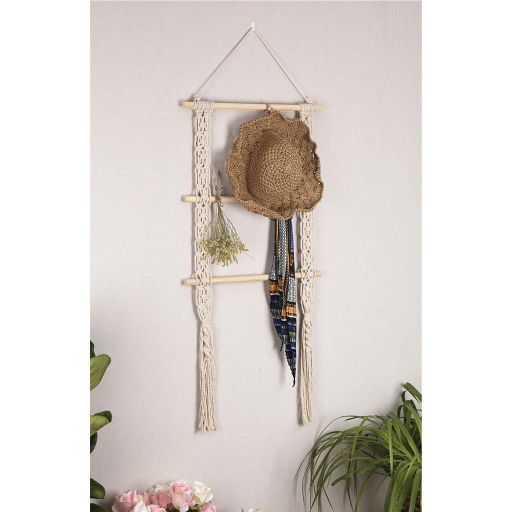Thang dây treo đồ, giá treo mũ khăn macrame xinh xắn treo tường trang trí nhà cửa, homestay, quán cafe