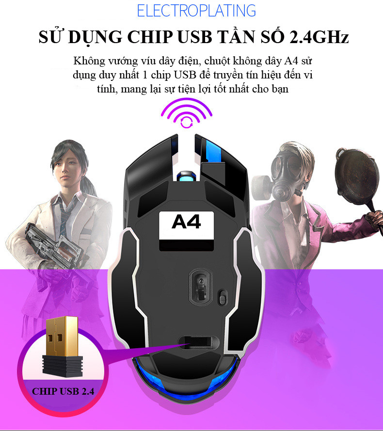 Chuột không dây chuyên game pin sạc A4 Led 7 màu