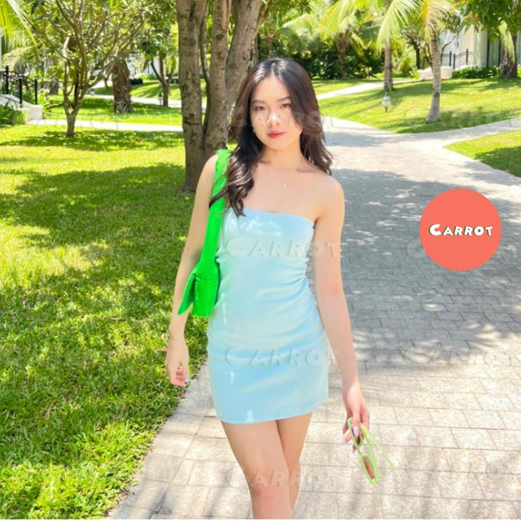 Đầm body sexy cúp ngực carrotxinhdep váy ôm eo ôm ngực màu đen màu xanh ngắn dự tiệc chất thun gân co giãn
