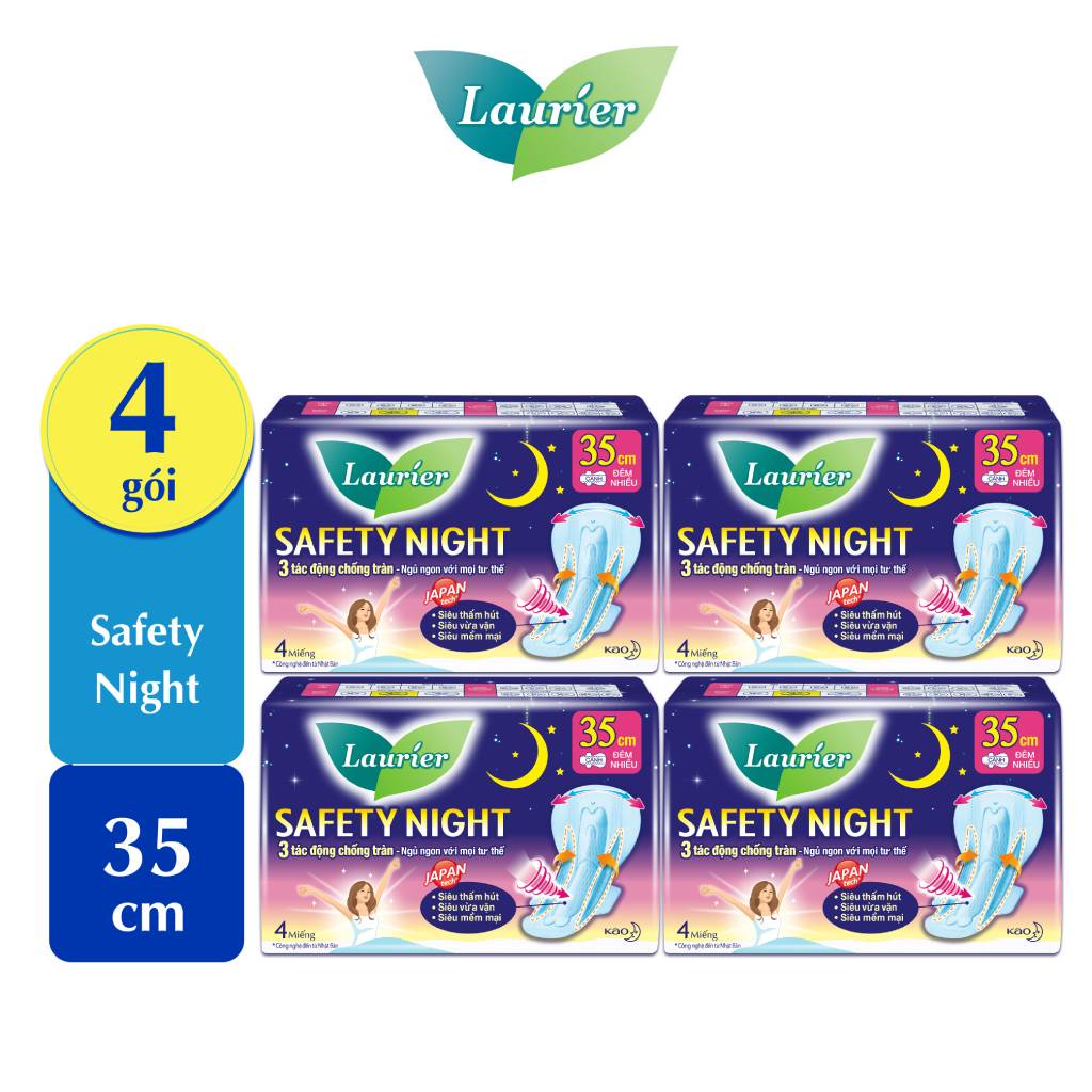 Combo 4 gói Băng vệ sinh Laurier Safety Night Đêm Siêu An Toàn 35 cm 4 miếng