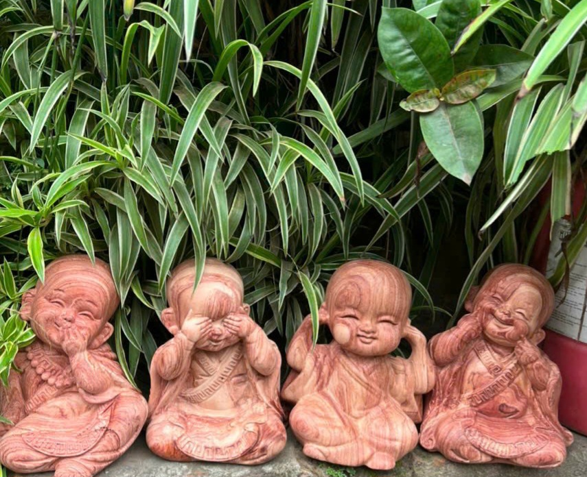 Bộ tượng tứ không bằng gỗ hương đá kt cao 20×18×14cm