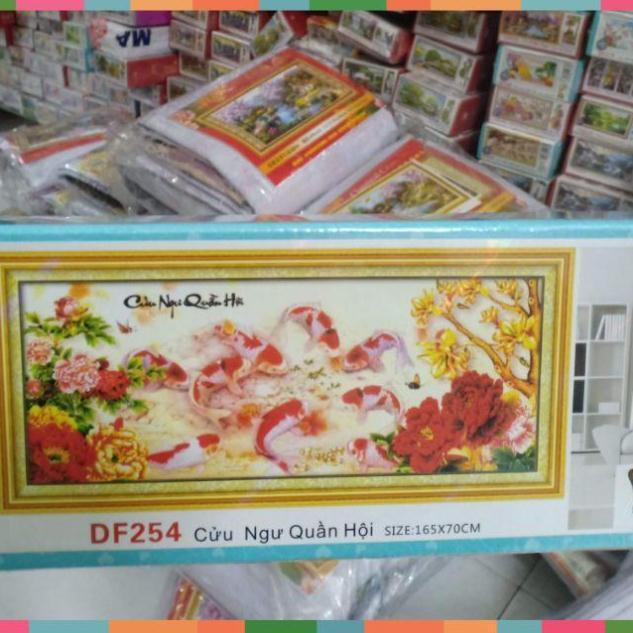 Tranh đính đá Cửu ngư quần hội kt 165*70cm