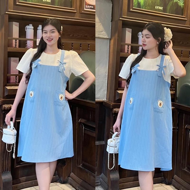 Đầm bầu yếm liền phối túi dễ thương xinh xắn, đầm bầu xinh sang chảnh đi làm đi chơi đều xinh - Nâu