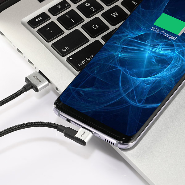 Dây cáp sạc truyền dữ liệu Vivan USB Type C | Cáp chữ L gập 90 độ màu Trắng/Đen 5V - 3A Gọn Tay | Cho thiết bị di động/điện thoại Android (Samsung, Xiaomi, LG, vv) - Hàng Chính Hãng