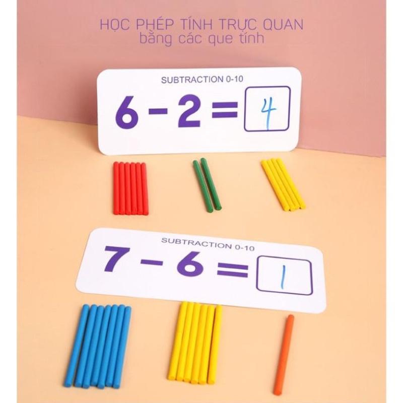 0 Dụng Cụ Học Tập Bộ 10 Thẻ Số, 100 Que Tính, Phép Tính Cho Bé Học Toán Như Siêu Trí Tuệ Việt Nam