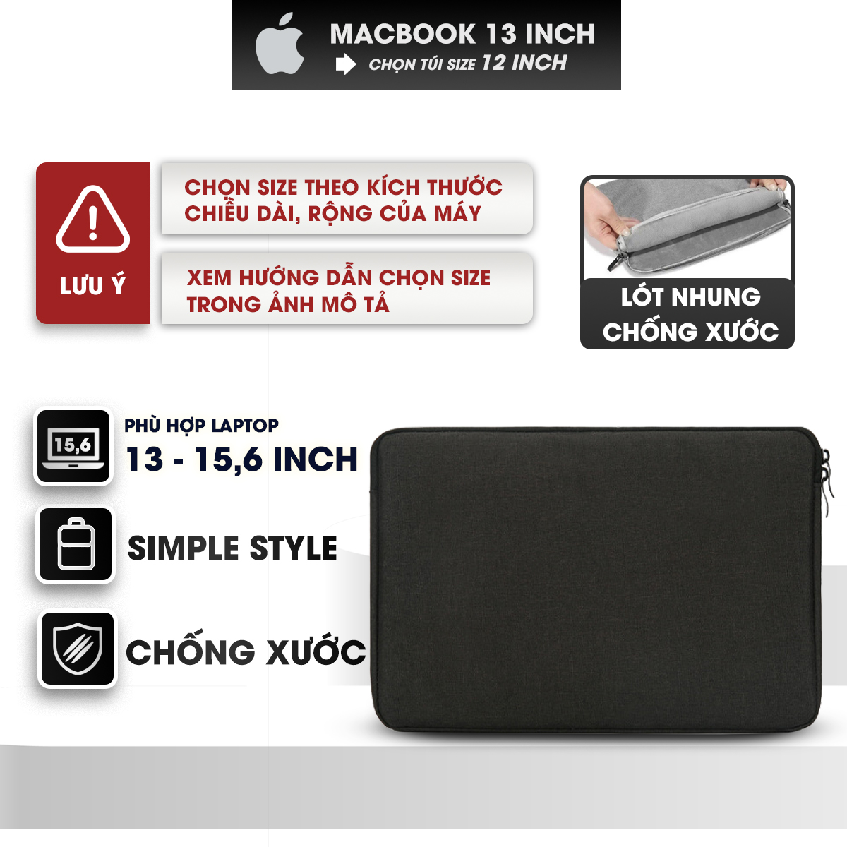 Túi chống sốc laptop lót lông mềm mại, chống xước laptop phù hợp size 13 inch, 14 inch, 15.6 inch