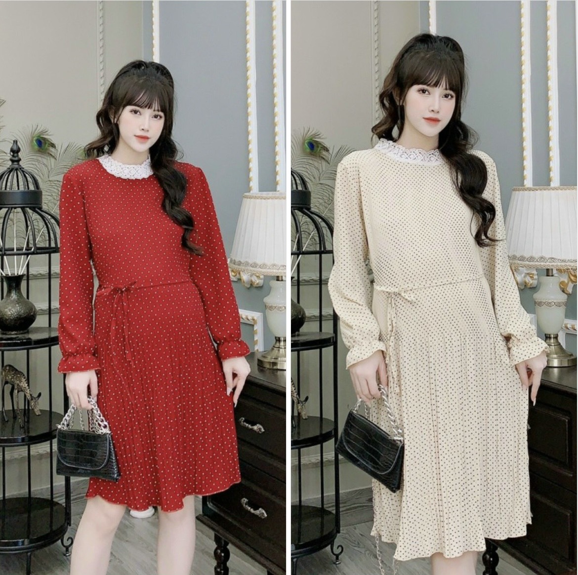 Đầm bầu voan dài tay thời trang
