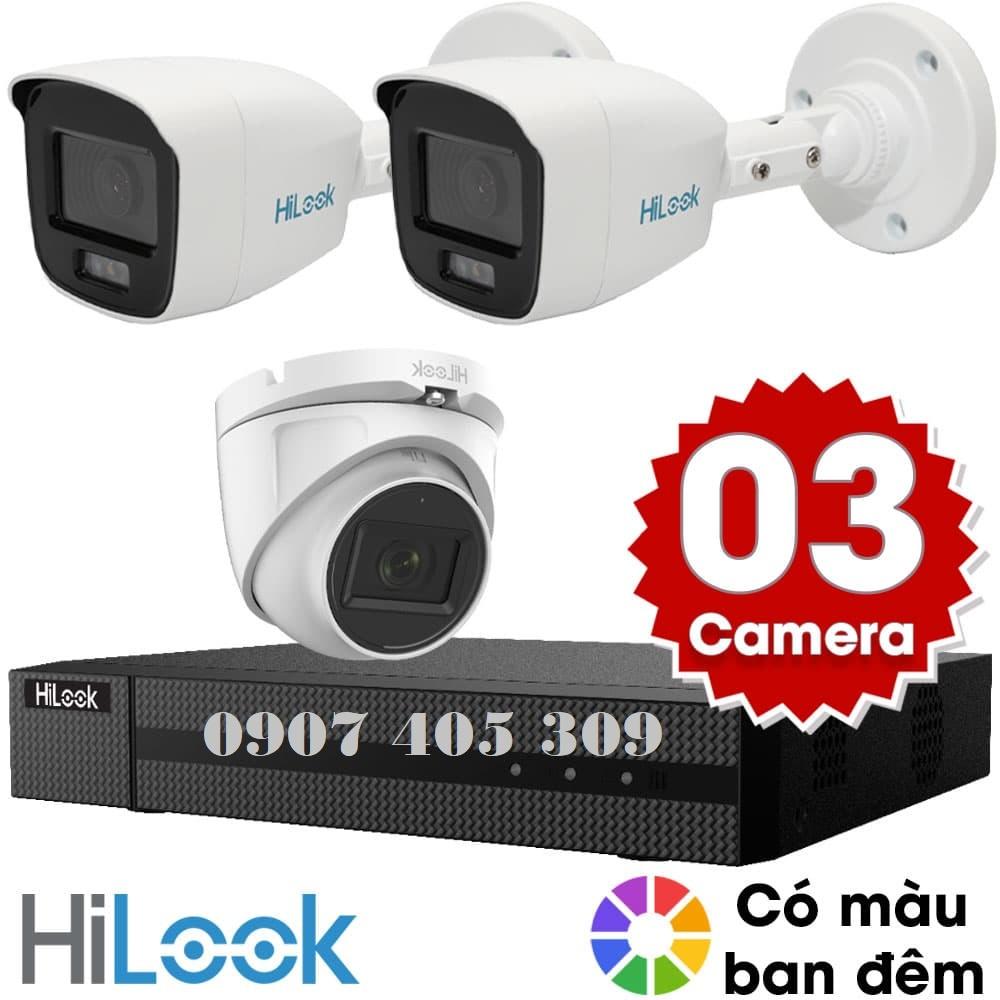 Trọn bộ 3 camera giám sát 2.0MP HiLook - Có màu ban đêm - Cắm điện là chạy - Hàng chính hãng