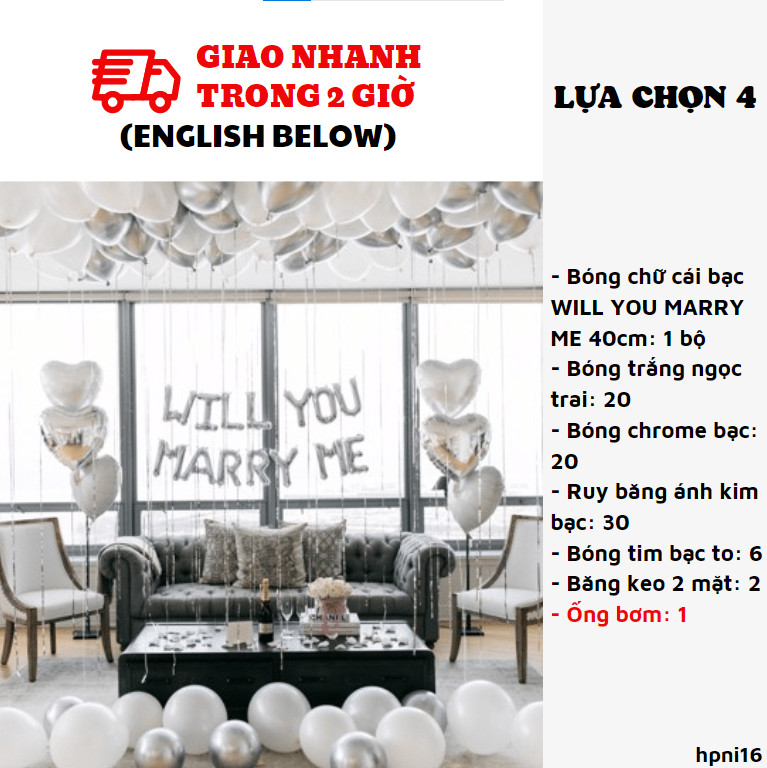 Bộ bong bóng trang trí cầu hôn proposal balloon set hpni16