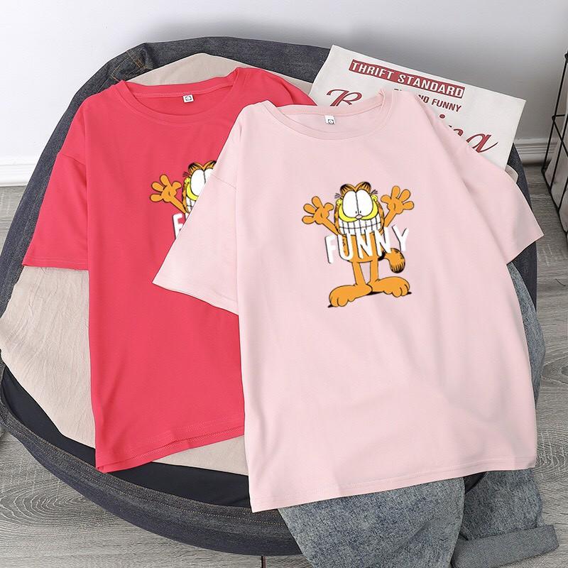 Áo phông nữ dáng rộng unisex mèo vàng