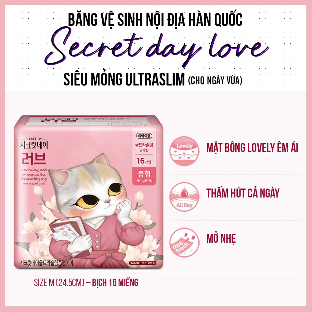 Băng vệ sinh nội địa Hàn Quốc SECRETDAY LOVE Siêu mỏng UltraSlim M