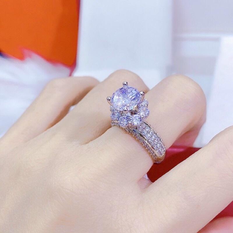 Nhẫn hột xoàn đá cao siêu sáng xi bạch kim cao cấp