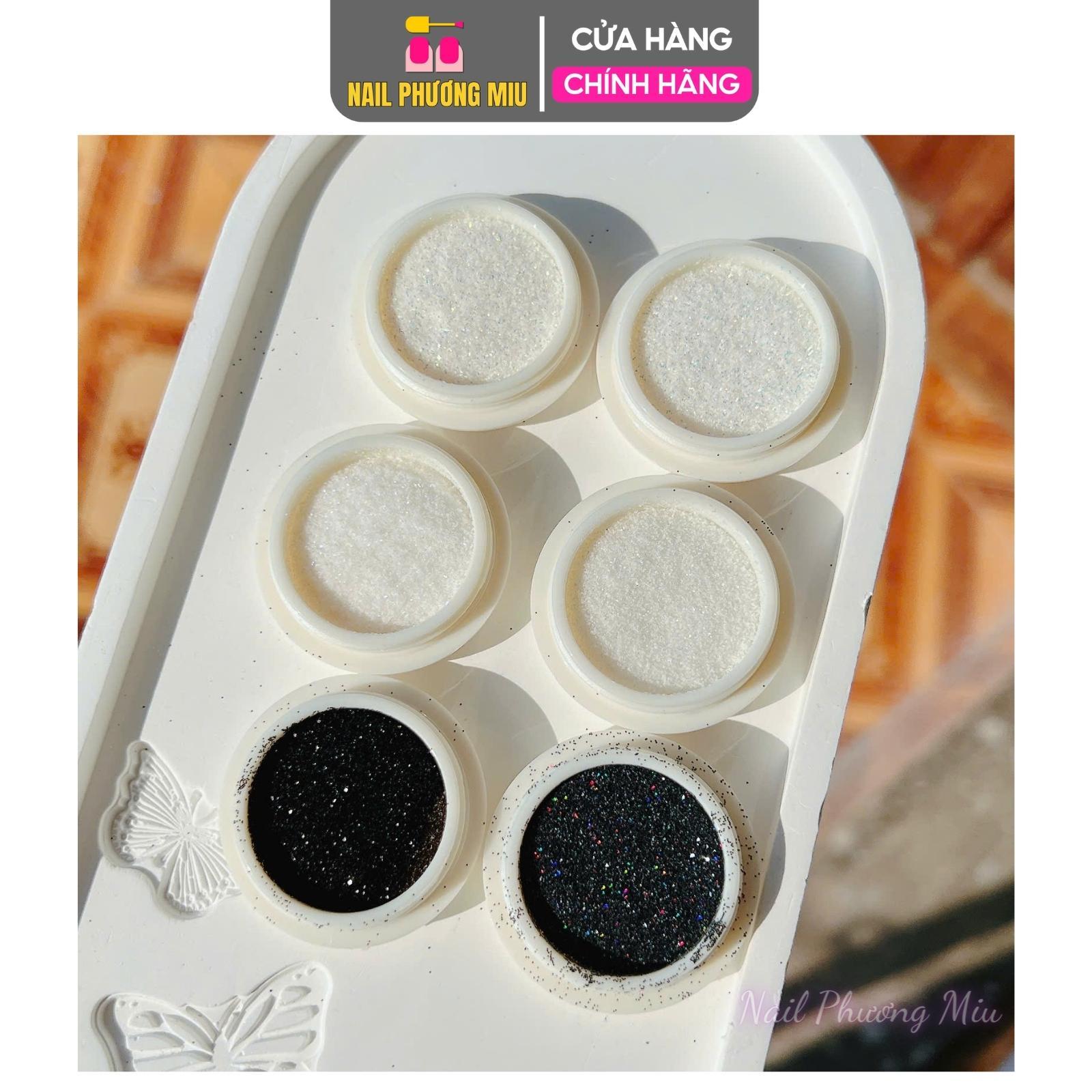 Set Nhũ Rắc Đen Trắng 6 Hũ, Chất Liệu Tinh Thể Kim Cương Siêu Sáng, Trang Trí Móng Lung Linh, Dành Cho Thợ Làm Nail Nữ Women