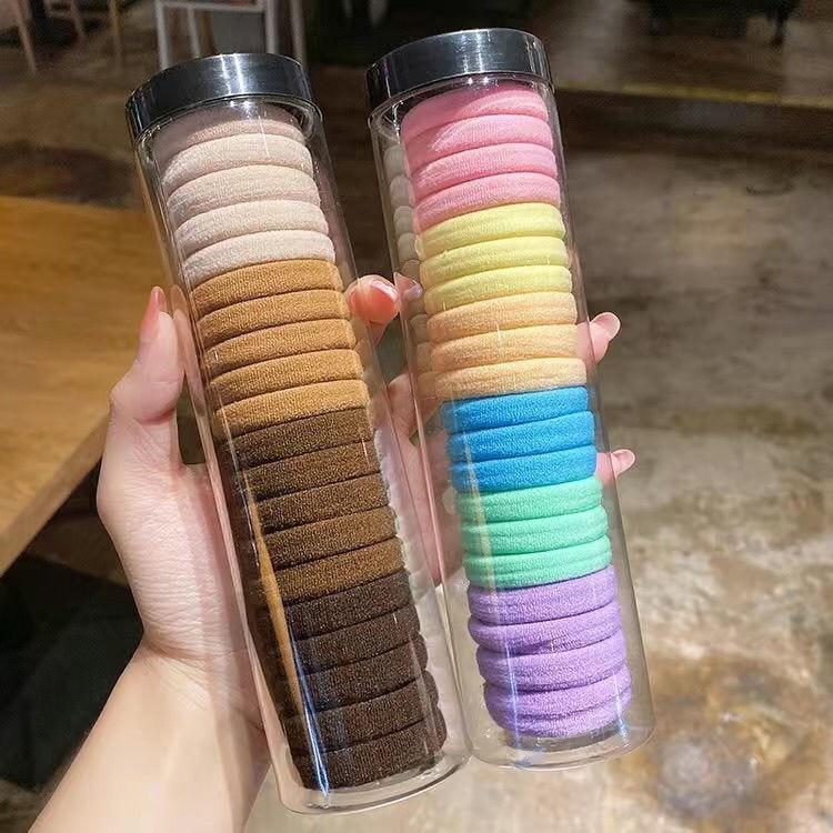 Hộp 20 Dây Buộc cao su mini đơn giản nhiều màu sắc Tóc Co Giãn