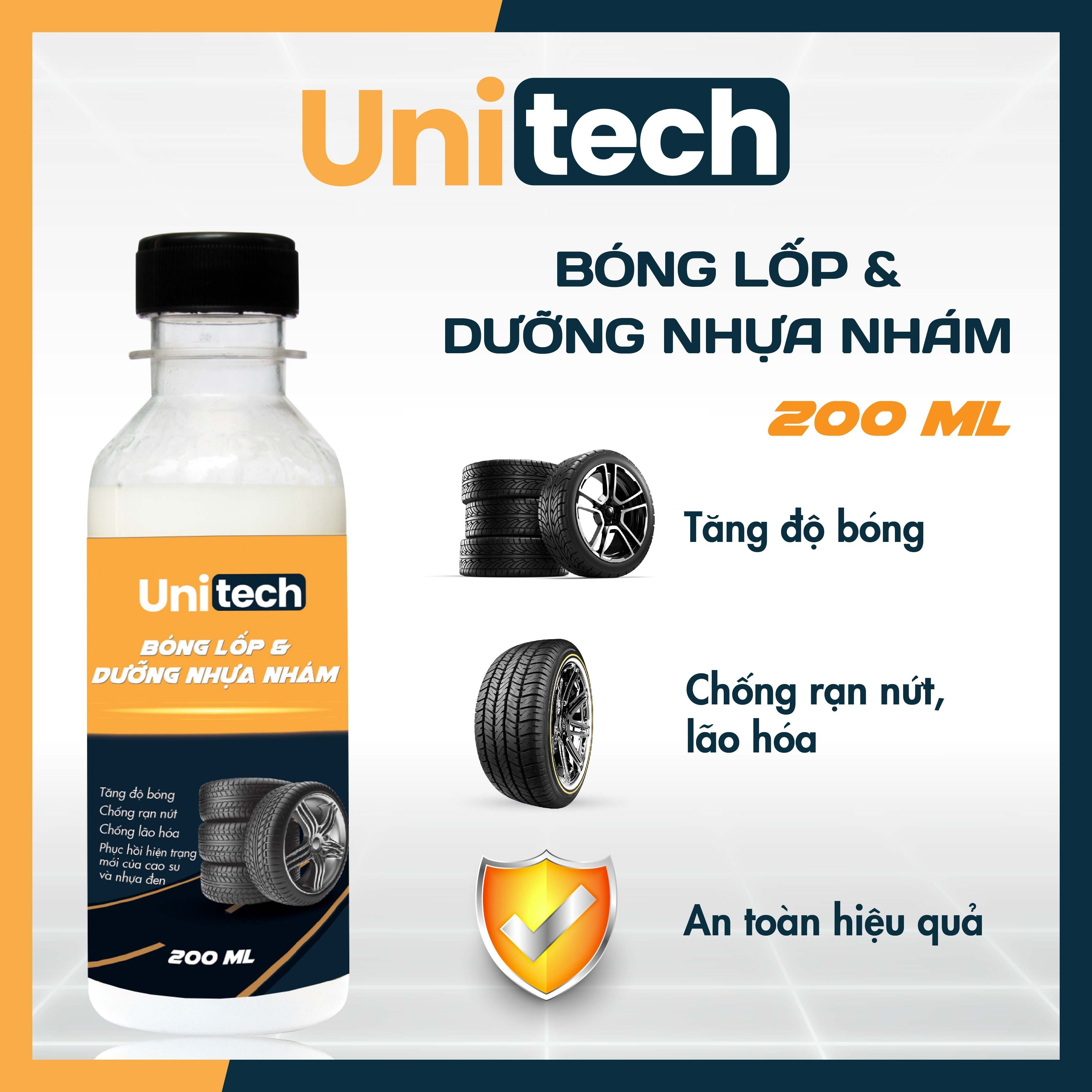 Bóng lốp & Dưỡng nhựa nhám Unitech 200ml - Chống lão hóa chi tiết nhựa hiệu quả.