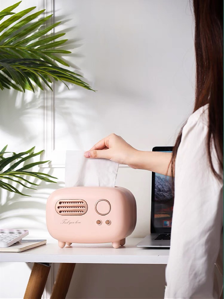 Hộp đựng khăn giấy để bàn, văn phòng, gia đình, trên xe ô tô hình Radio độc đáo