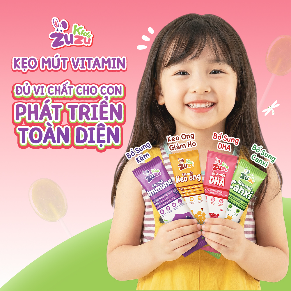 ZuZuKids Kẹo Mút Vi Chất IMMUNE Bổ Sung Kẽm Tăng Đề Kháng Cho Bé - Dây 10 que &amp; Hộp 20 que